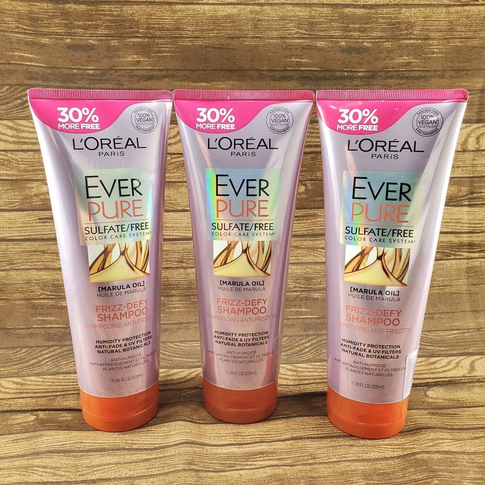 L'OREAL PARIS Ever Pure Frizz-Defy Shampoo Marula Oil Sulfate Free 11.05 fl oz